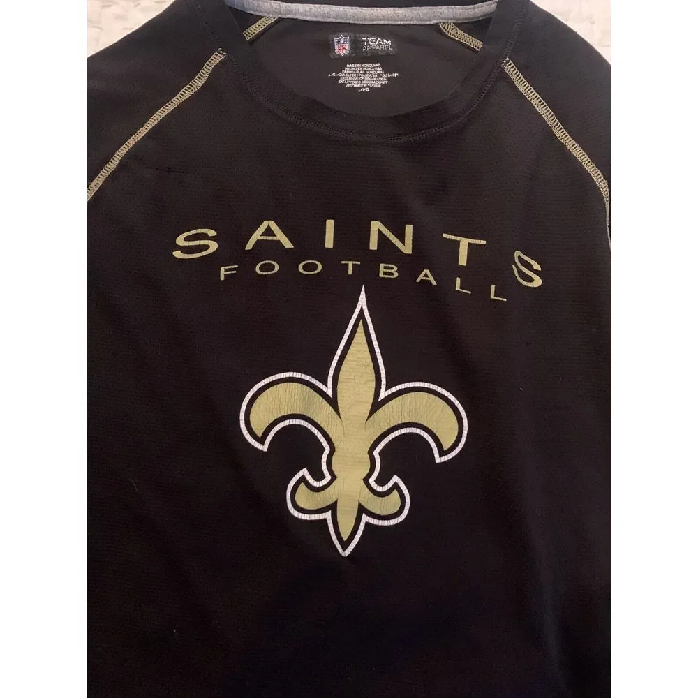 NFL New Orleans Saints Pullover Men's‎ Large Black Crew Neck Cotton Long Slv